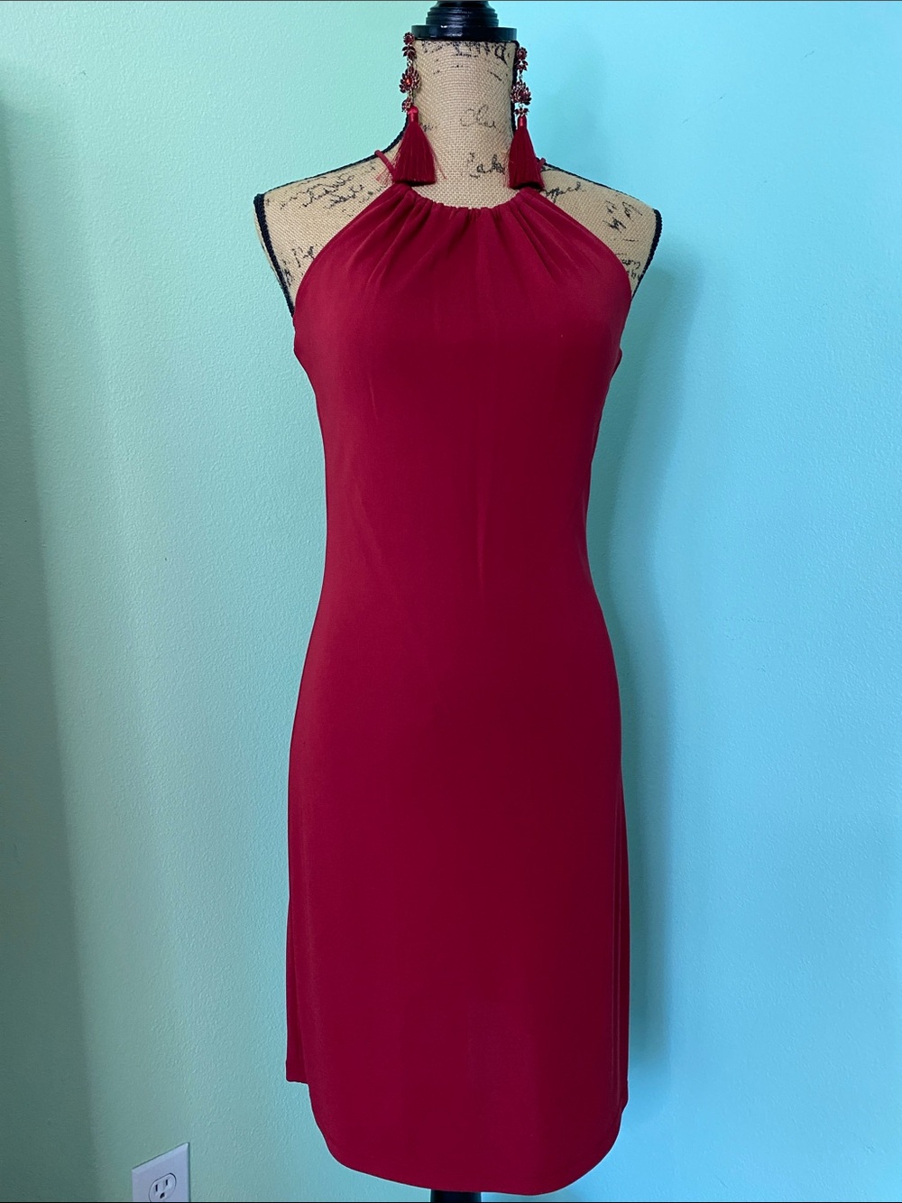 Women's Halter Sheath Dress in Deep Red